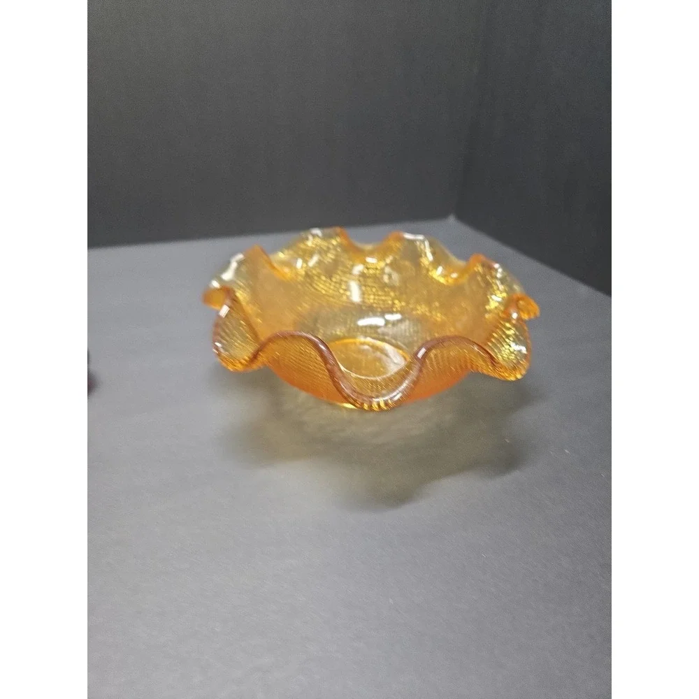 Vintage Colony Waffle Glass Nesting Bowls Set of 3 Pink Amber Purple Ruffled